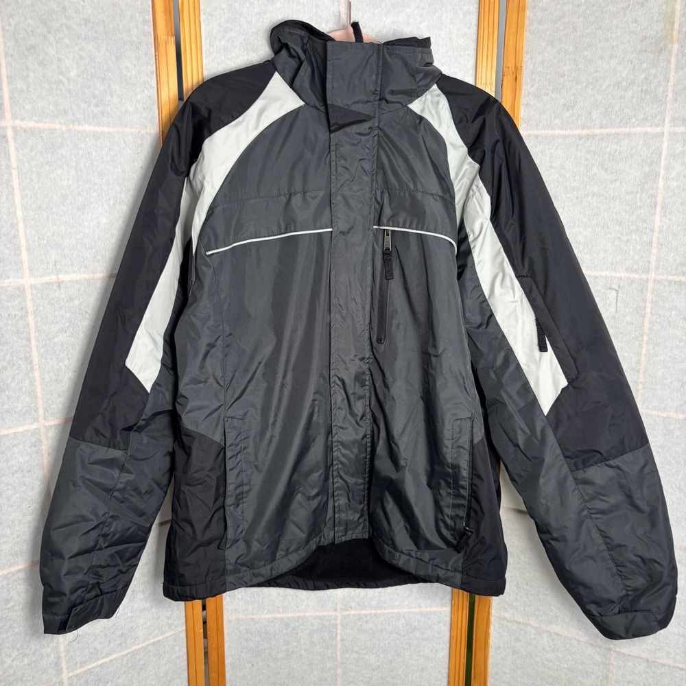 Calvin Klein Mens Hooded Fleece Lined Windbreaker Jacket‎ Black Gray Large